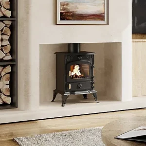 5KW Cast Iron Eco Design Stove MultiFuel Wood Burning Stove Fireplace with H 32cm Metal Stove Pipe